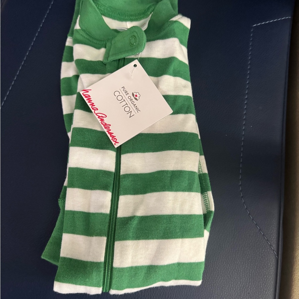 Hanna Andersson Green and White Striped Organic Cotton Zip Pajamas